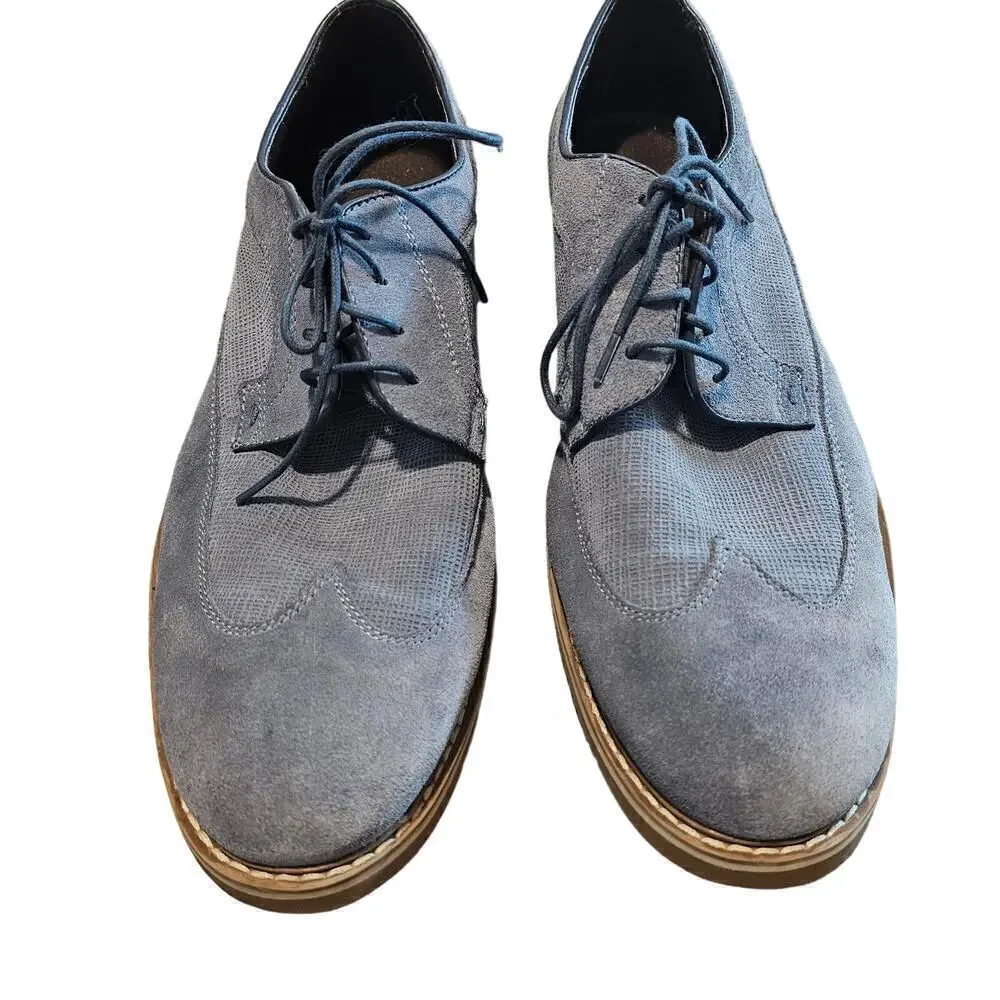 Saks Fifth Ave Gere Dress Shoes Men's Size 10.5 Blue Suede Wingtip Oxford